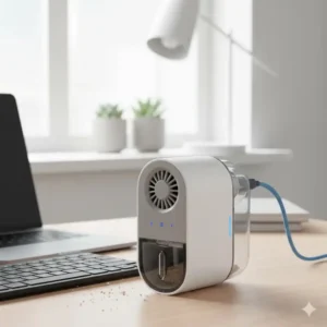 A small, powerful USB-powered mini desk vacuum cleaner, one of the more interesting office supplies for keeping a workspace tidy.