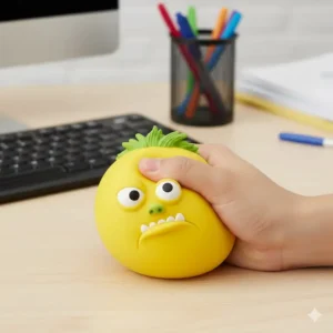 A funny, oversized stress ball shaped like a character, offering a fun office supplies for quick stress relief during work.
