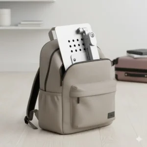 The branch adjustable laptop stand neatly folded and compact, ready for travel or storage in a backpack.