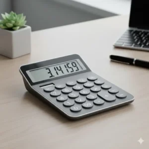 A sleek, minimalist desktop calculator with large, comfortable keys and a clear display, blending functionality with modern cool office stationery aesthetics.