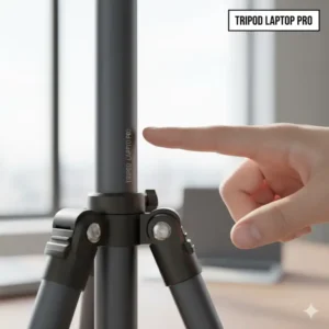 A close view of the durable, high-quality aluminum alloy construction used to build this sturdy tripod stand laptop holder.