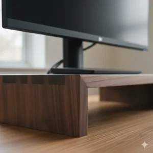 Detail shot showing the premium solid wood material used for the durable large monitor stand.