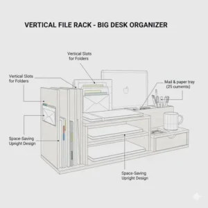 Illustration of a big desk organizer with vertical slots for sorting folders and large documents.