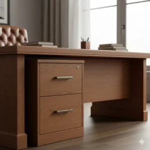 Warm oak wooden office desk cabinets with a natural finish, adding a classic and professional touch to any executive workspace.