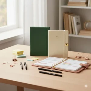 Illustration 5: High-quality linen notebooks and customized planners that make for awesome office supplies and gifts.