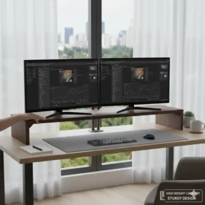 An image demonstrating the stable design and high weight capacity of the large monitor stand.