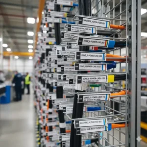 8- Clear and numbered identification tags placed on cable bundles, demonstrating best practices for maintenance and organization in industrial cable management.