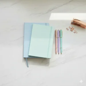 Elegant rose gold desk accessories and clips from a pretty office stationery line.