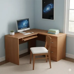 Compact corner wrap around desks designed for small office spaces