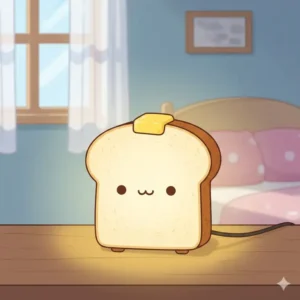 A small toast-shaped LED lamp that adds a warm glow to your collection of kawaii desk accessories.