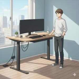 Electric height adjustable standing wrap around desks for healthy working.