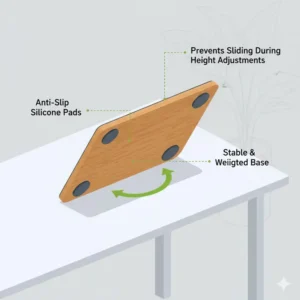 Technical drawing of the anti-slip silicone base pads ensuring the stand up desk organizer remains stable.