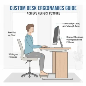 Illustration showing the ideal height for a custom desk to ensure proper posture and comfort.