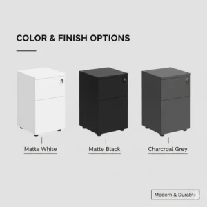 Comparison of different color finishes available for the metal 3 drawer office file cabinet.