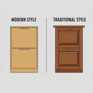 A comparison between modern and traditional styles of the oak filing cabinet 2 drawer.