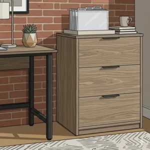 Illustration 1: A close-up illustration of a 3 drawer lateral file cabinets featuring a central locking system for document security.