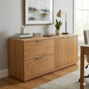 Close-up illustration of the deep storage capacity found in a lateral credenza with file drawers.