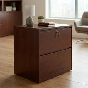 Secure storage solution featuring a high-security office furniture filing cabinet wood with a front-facing lock.