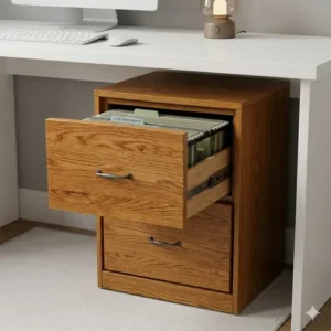 Space-saving home office filing cabinets wood designed to fit perfectly under a standard work desk.