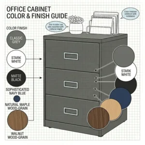 A variety of color finishes available for the metal 3 drawer office filing cabinet, including black and white.
