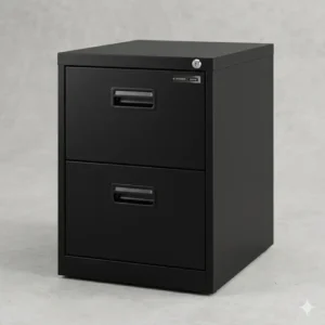 Industrial style black metal two drawers file cabinet designed for heavy document use.