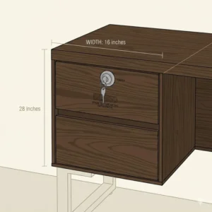 A wide lateral dark wood 2 drawer file cabinet providing ample storage for legal-sized documents.