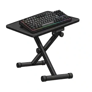 An adjustable height keyboard stand for desk designed to improve posture and reduce neck strain.