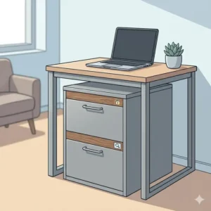 Detailed view of a contemporary file cabinet with a secure locking feature for document safety.