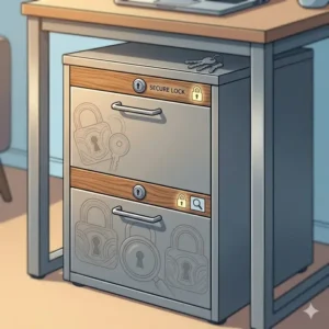Internal view of a contemporary file cabinet showing efficient drawer organization and storage.