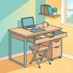 High-quality wood finish adjustable desk with drawers and a digital height memory controller.