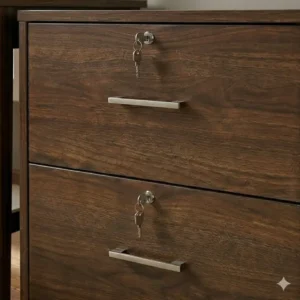 Easy-to-follow infographic for the quick assembly process of the dark wood two drawer filing cabinet.
