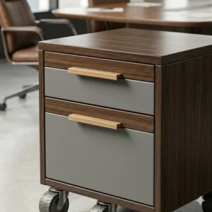 A wide lateral contemporary file cabinet designed for high-capacity document storage.