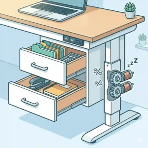 Dual-motor electric adjustable desk with drawers for stable and quiet height adjustments.