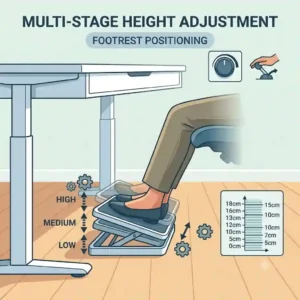 adjustable footrest demonstrating the multi-stage height adjustment levels available on the device.