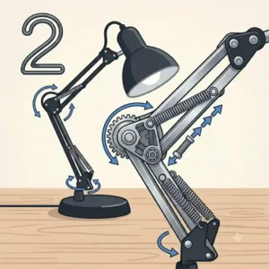 Matte black desk lamp in an industrial vintage style sitting on a rustic wooden table.