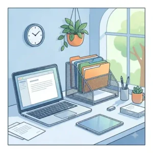 A vector illustration showing a vertical file sorter separating incoming mail and bills.