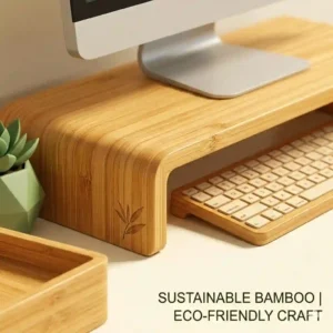 Close up of eco-friendly bamboo texture on a sustainable screen stand wood product.