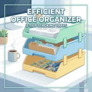 "Clear acrylic stacking trays holding letter-sized documents and folders in a minimalist workspace."
